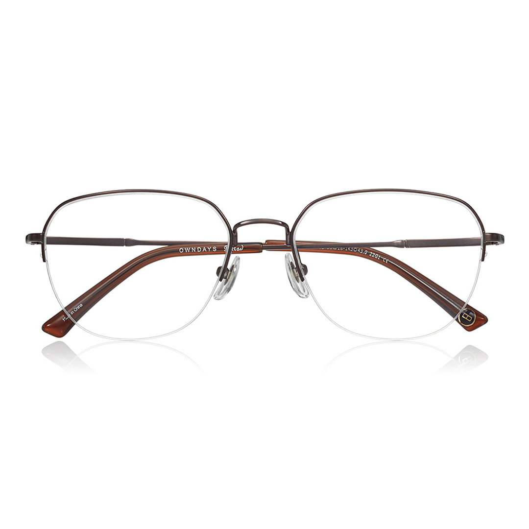 OWNDAYS | ESSENTIAL Dark Brown Half Rim Teardrop left side