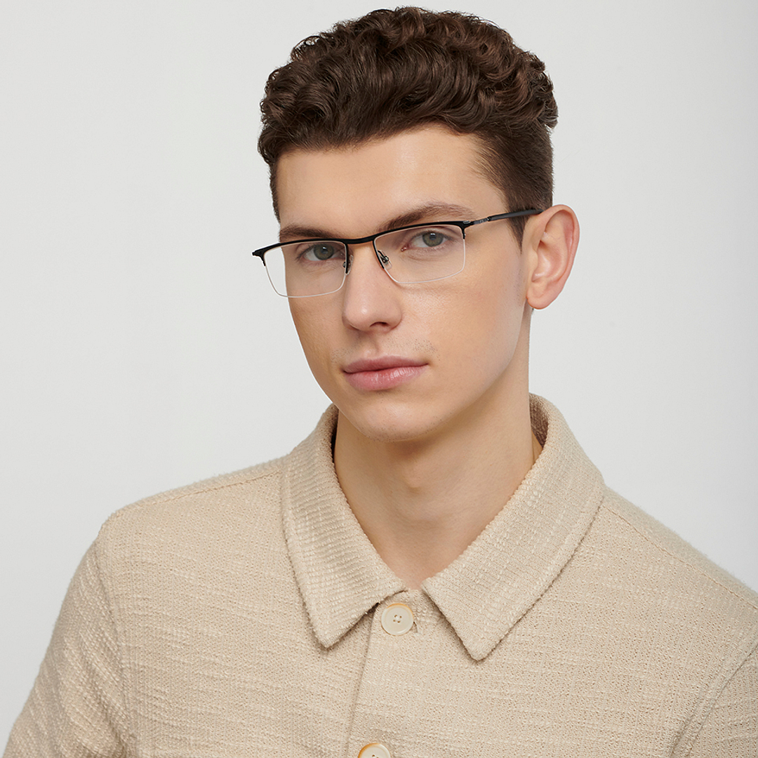 Fossil Black Half Rim Rectangle left side