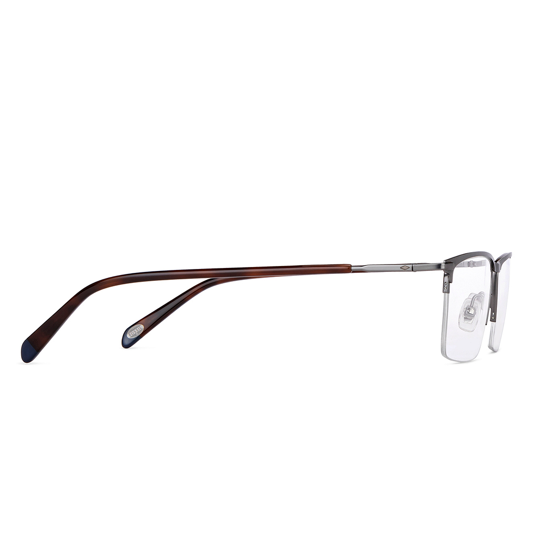 Fossil Mid Gunmetal Half Rim Rectangle left side