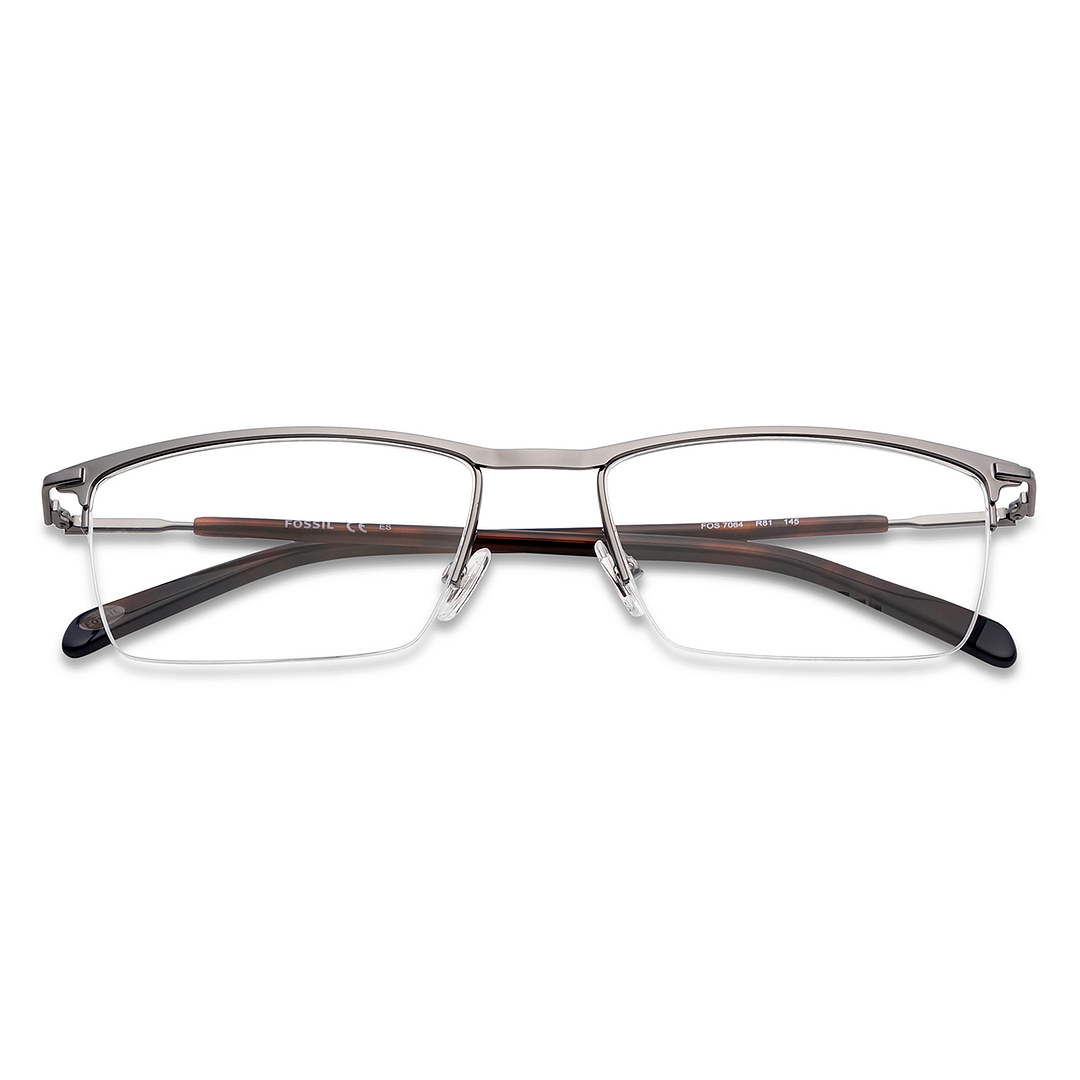 Fossil Mid Gunmetal Half Rim Rectangle left side