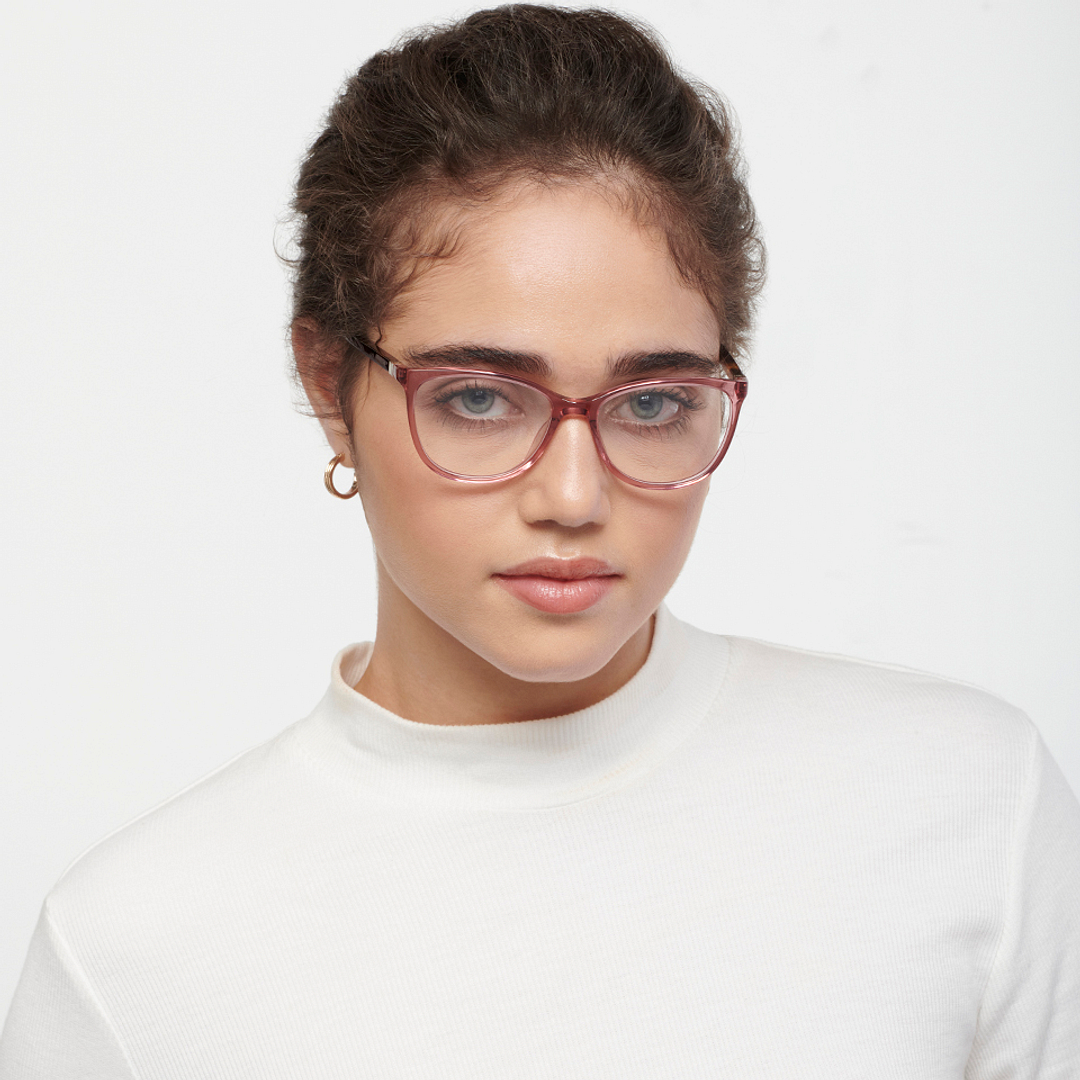 Fossil Pink Transparent Full Rim Cat Eye left side