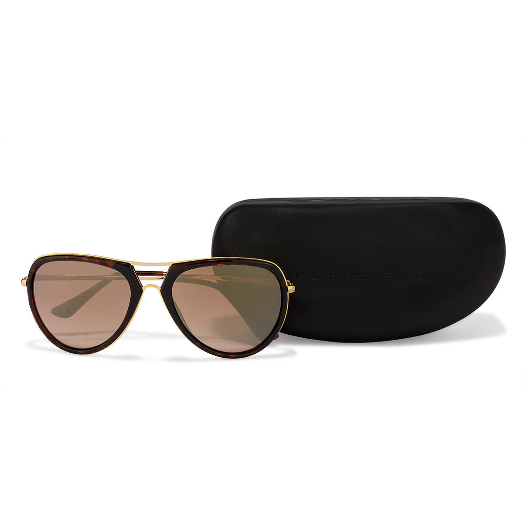 French Connection Golden Brown Full Rim Aviator left side