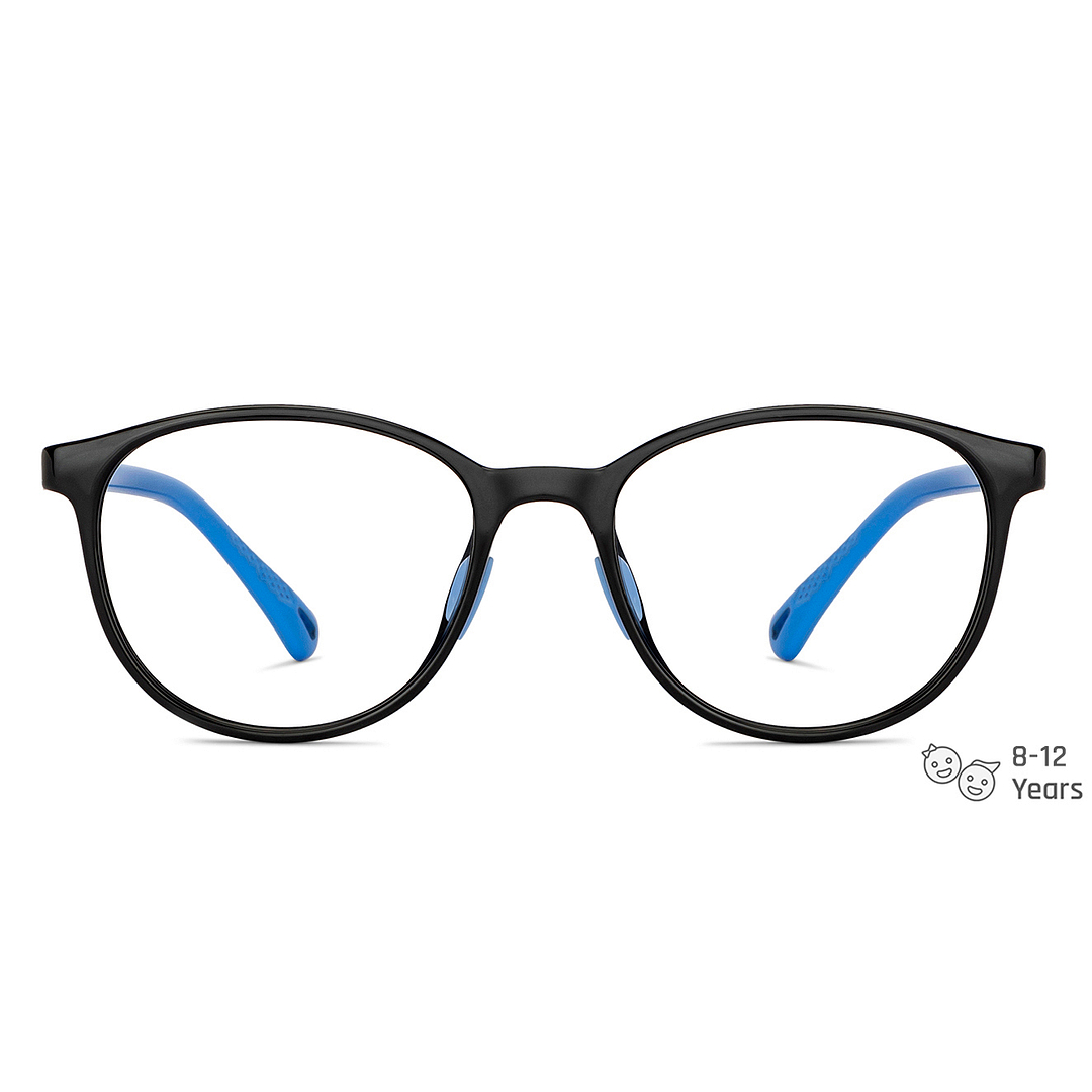 Hooper Screen Glasses Blue-Block Kids Computer Glasses: Black Blue Full Rim Round Kids  5-8 yrs  Hooper TR Essentials Hooper-C2 left side