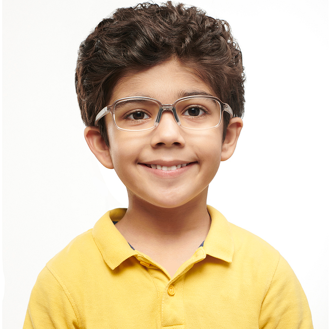 Hooper Screen Glasses Blue-Block Kids Computer Glasses: Grey Black Transparent Full Rim Rectangle Computer Glasses Poppin Hooper HP D10104M-C1 right side