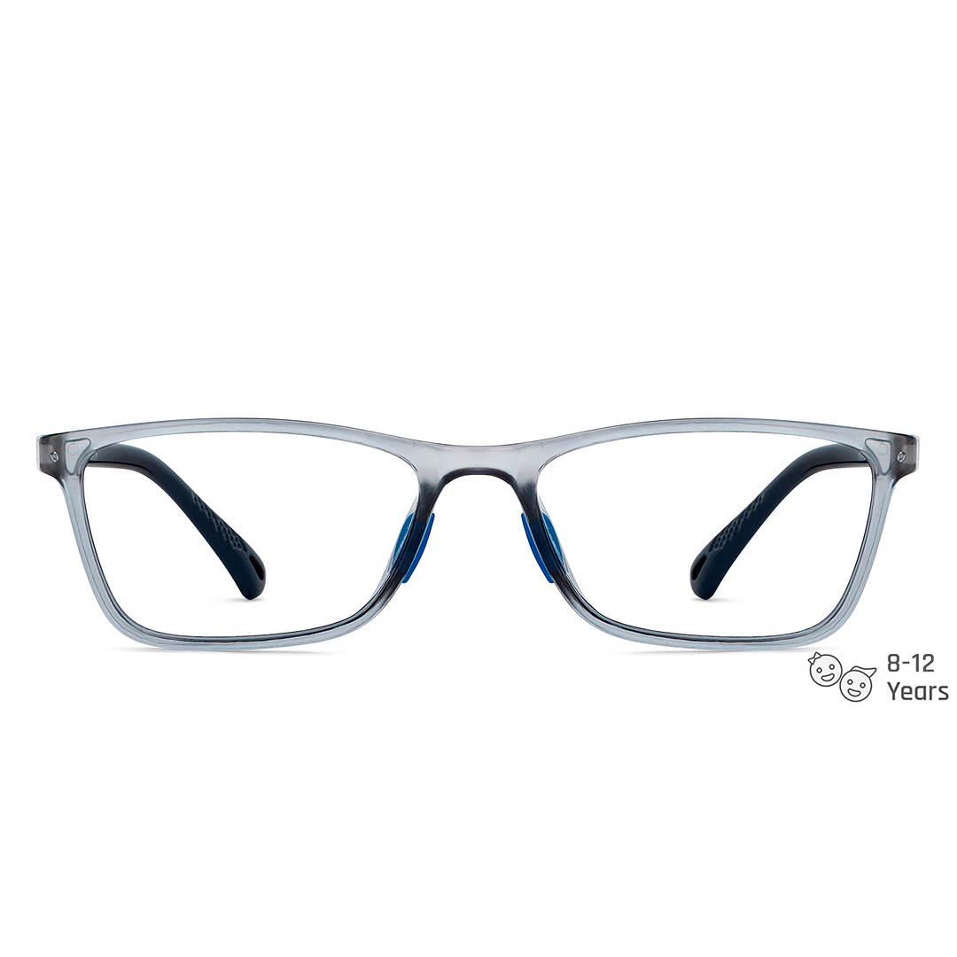 Hooper Screen Glasses Blue-Block Kids Computer Glasses: Matte Grey Transparent Blue Full Rim Rectangle Kids  8-12 yrs  Hooper TR Essentials Hooper-C3 left side