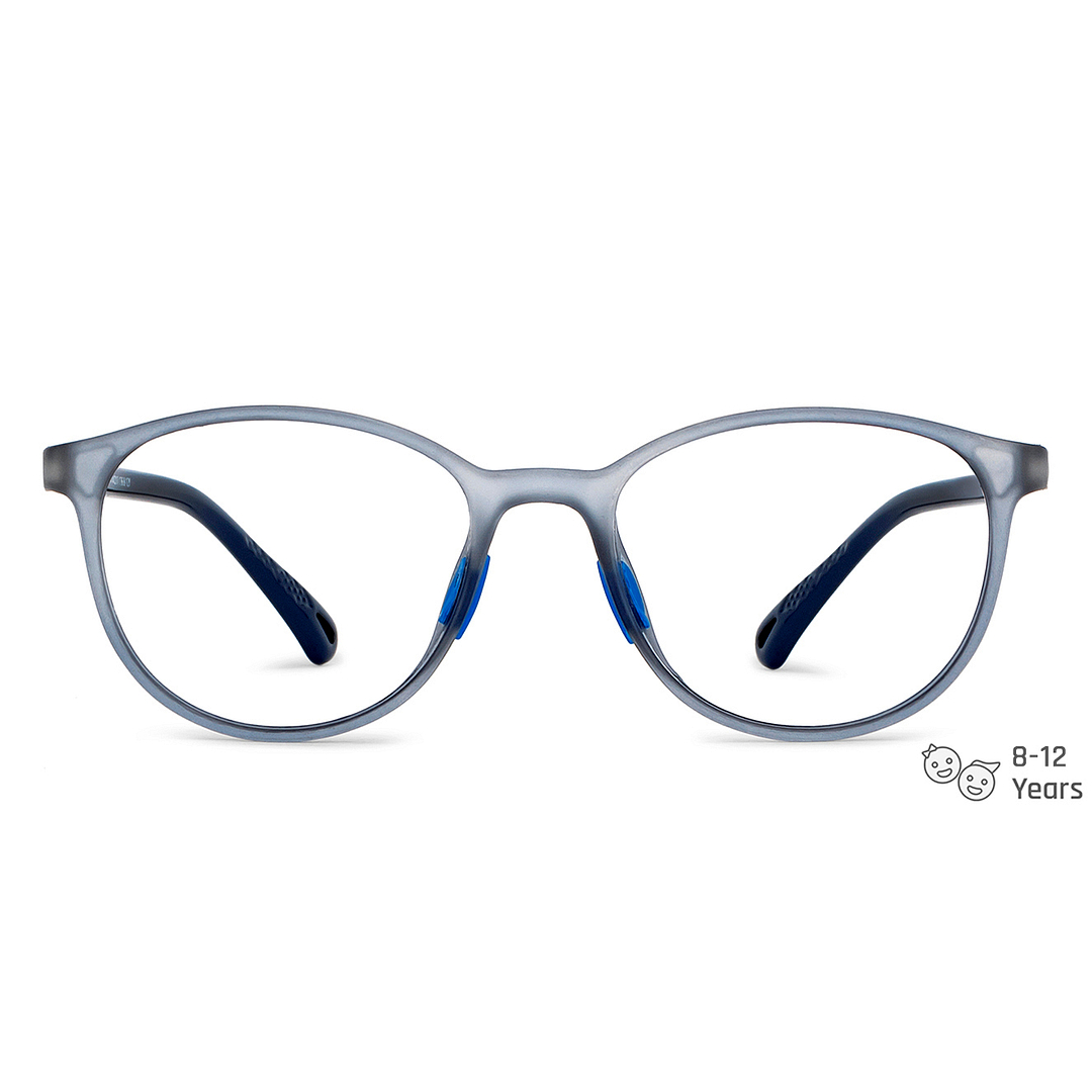 Hooper Screen Glasses Blue-Block Kids Computer Glasses: Matte Grey Transparent Blue Full Rim Round Kids 5-8 yrs Hooper Digi Hooper-C3 left side