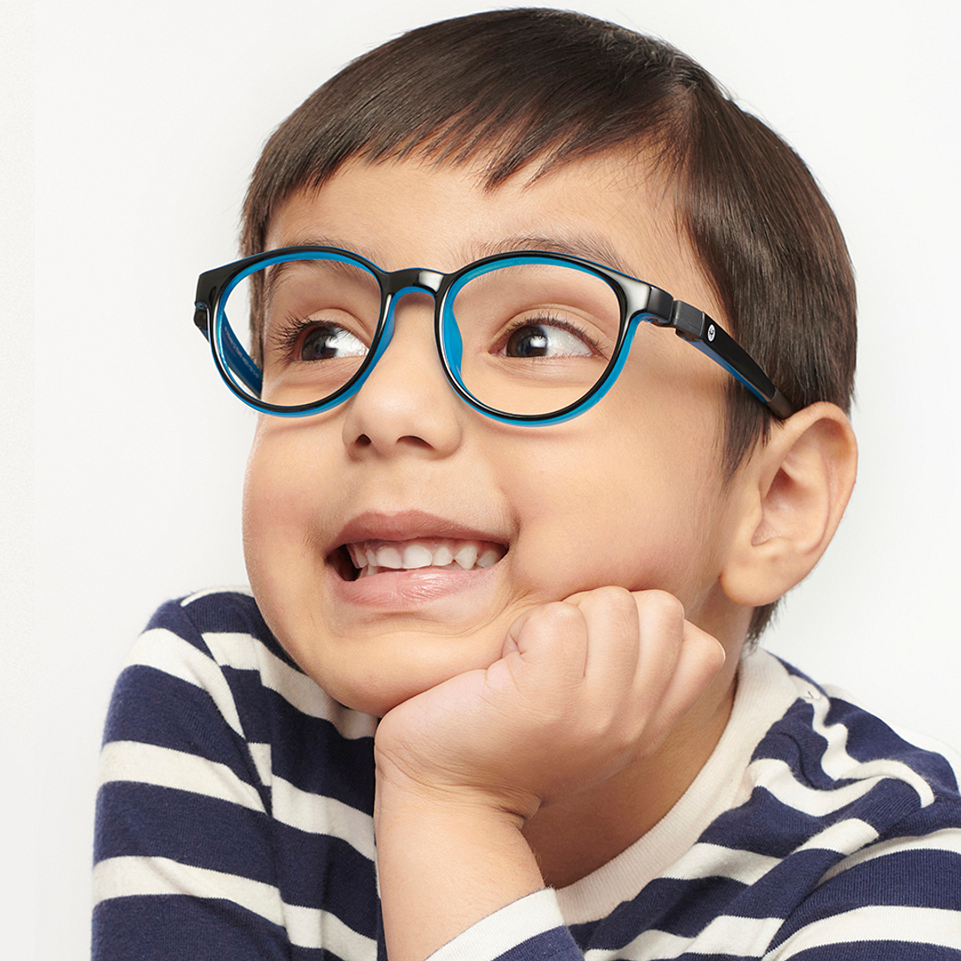 Hooper Screen Glasses Blue Block Phone  Computer Glasses: Black Full Rim Round Kids 5-8 yrs Hooper HP D10044M-C2 left side