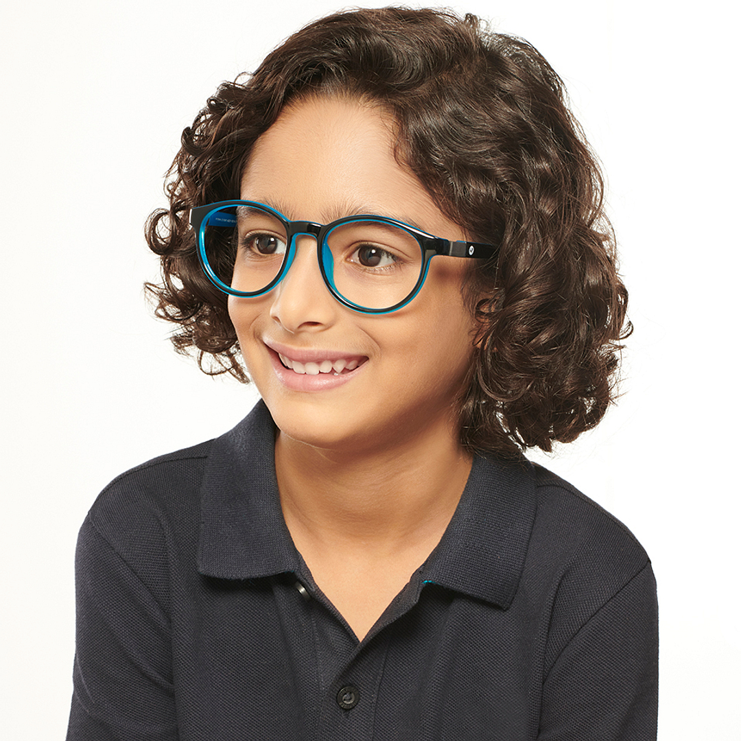 Hooper Screen Glasses Blue Block Phone  Computer Glasses: Black Full Rim Round Kids 5-8 yrs Computer Glasses HP D10044L-C2 right side