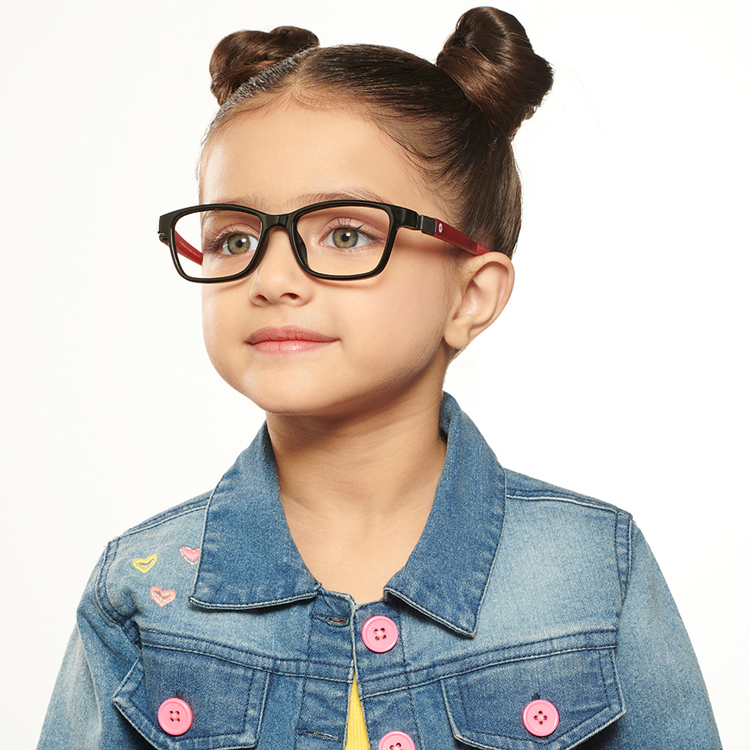 Hooper Screen Glasses Blue Block Phone  Computer Glasses: Black Red Full Rim Rectangle Kids 5-8 yrs Computer Glasses HP D10038M-C2 left side