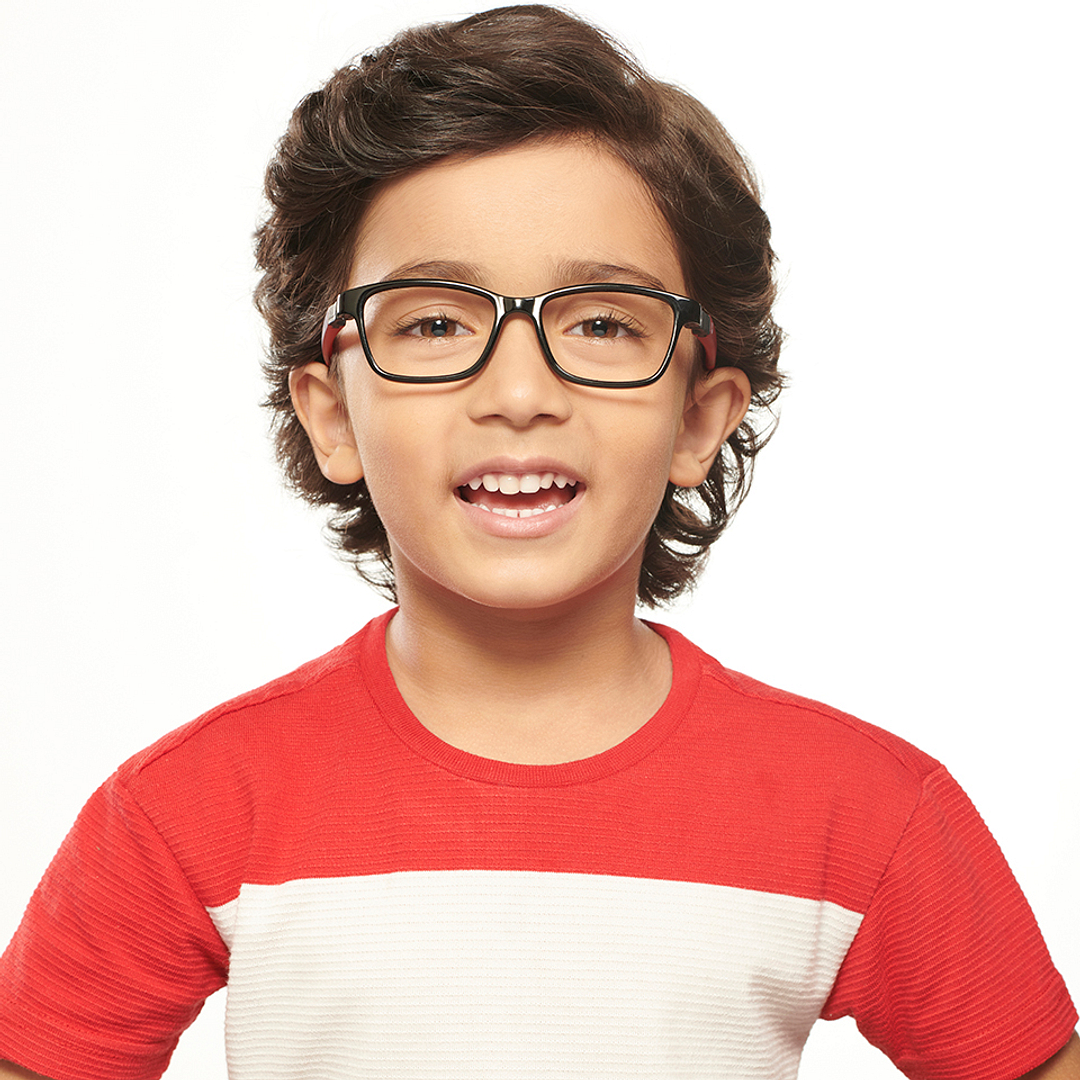 Hooper Screen Glasses Blue Block Phone  Computer Glasses: Black Red Full Rim Rectangle Kids 5-8 yrs Computer Glasses HP D10038M-C2 left side