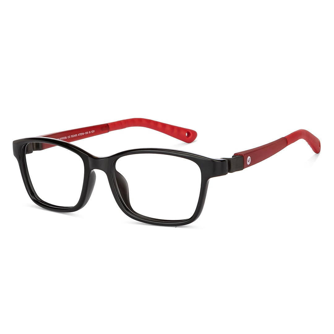 Hooper Screen Glasses Blue Block Phone  Computer Glasses: Black Red Maroon Full Rim Rectangle Kids 8-12 yrs Computer Glasses HP D10038L-C2 left side