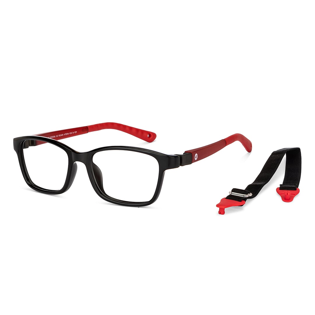 Hooper Screen Glasses Blue Block Phone  Computer Glasses: Black Red Maroon Full Rim Rectangle Kids 8-12 yrs Computer Glasses HP D10038L-C2 right side