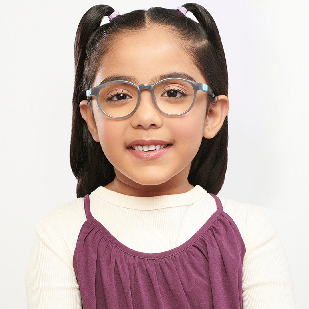 Hooper Screen Glasses Blue Block Phone  Computer Glasses: Grey Full Rim Round Kids 5-8 yrs Hooper HP D10044M-C3 right side