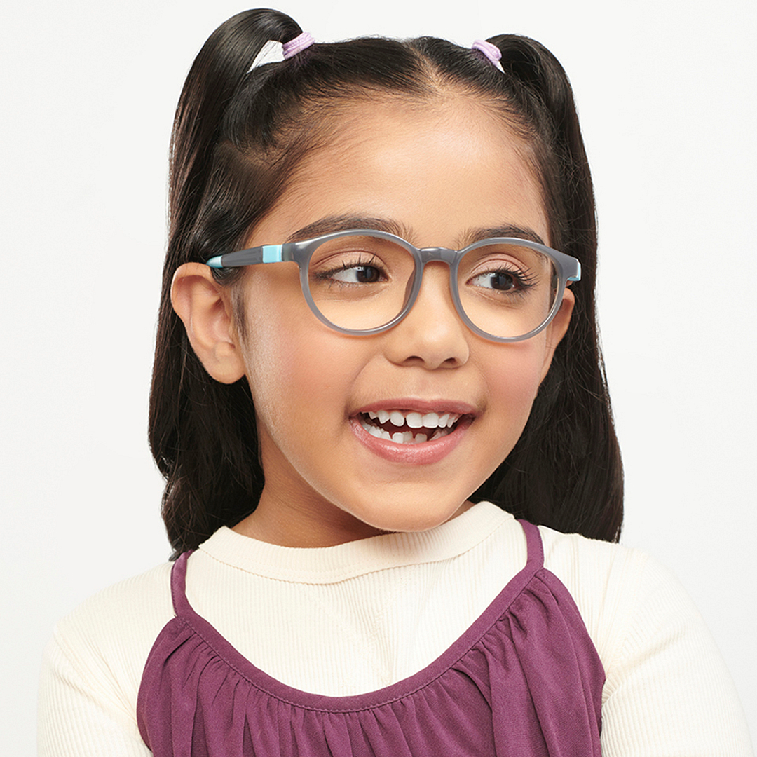 Hooper Screen Glasses Blue Block Phone  Computer Glasses: Grey Full Rim Round Kids 5-8 yrs Hooper HP D10044M-C3 left side