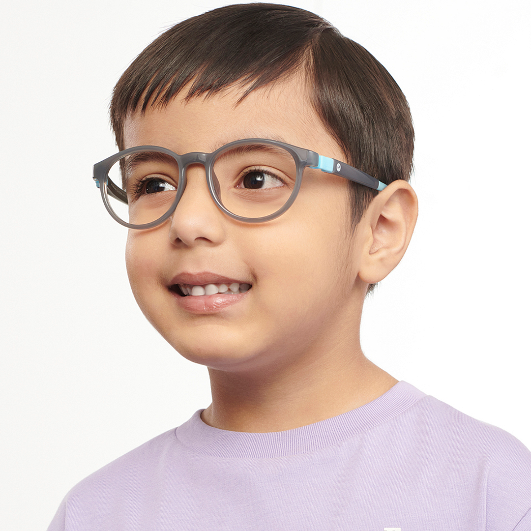 Hooper Screen Glasses Blue Block Phone  Computer Glasses: Grey Full Rim Round Kids 5-8 yrs Hooper HP D10044M-C3 right side