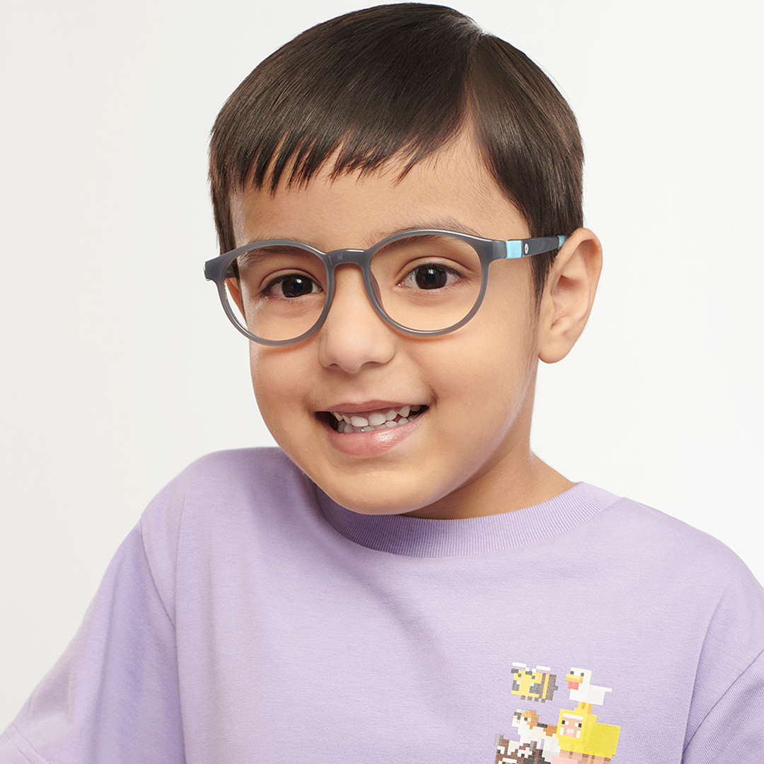 Hooper Screen Glasses Blue Block Phone  Computer Glasses: Grey Full Rim Round Kids 5-8 yrs Hooper HP D10044M-C3 left side