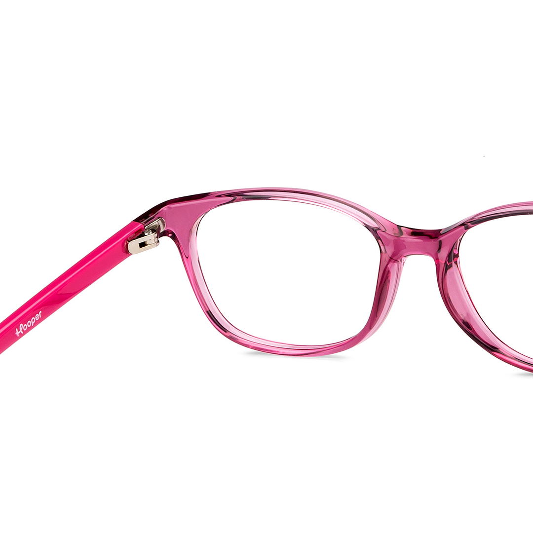 Hooper Screen Glasses Blue Block Phone Computer Glasses: Purple Transparent Pink Full Rim Cat Eye Kids 5-8 Yrs Hooper HP D1007M-C1 right side