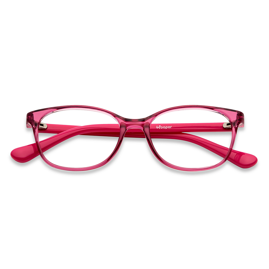 Hooper Screen Glasses Blue Block Phone Computer Glasses: Purple Transparent Pink Full Rim Cat Eye Kids 5-8 Yrs Hooper HP D1007M-C1 left side