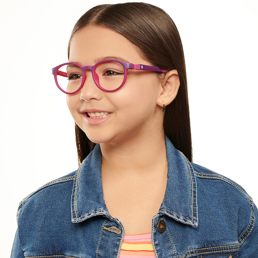 Hooper Screen Glasses Blue Block Phone  Computer Glasses: Purple Pink Purple Full Rim Round Kids 5-8 yrs Computer Glasses HP D10044M-C1 left side