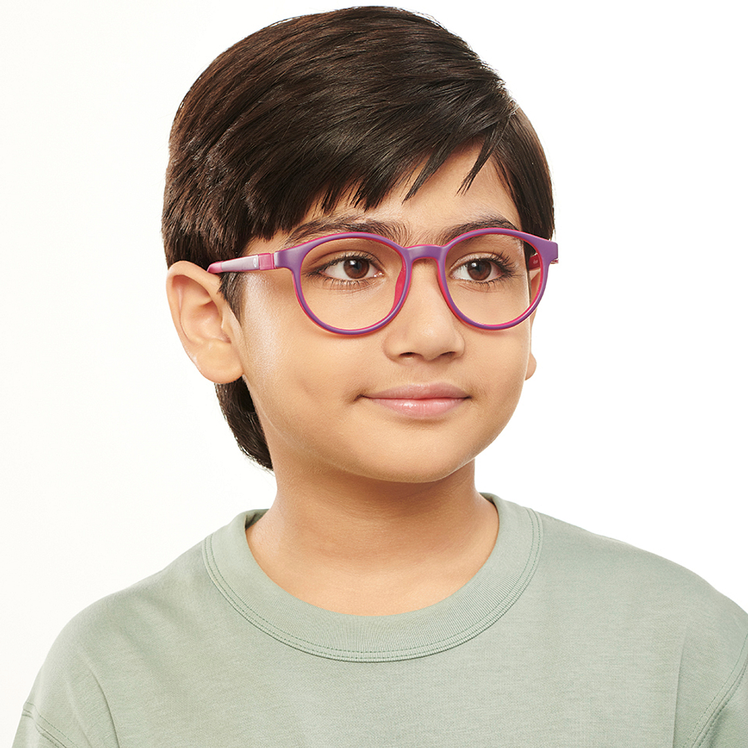 Hooper Screen Glasses Blue Block Phone  Computer Glasses: Purple Pink Purple Full Rim Round Kids 5-8 yrs Computer Glasses HP D10044L-C1 left side