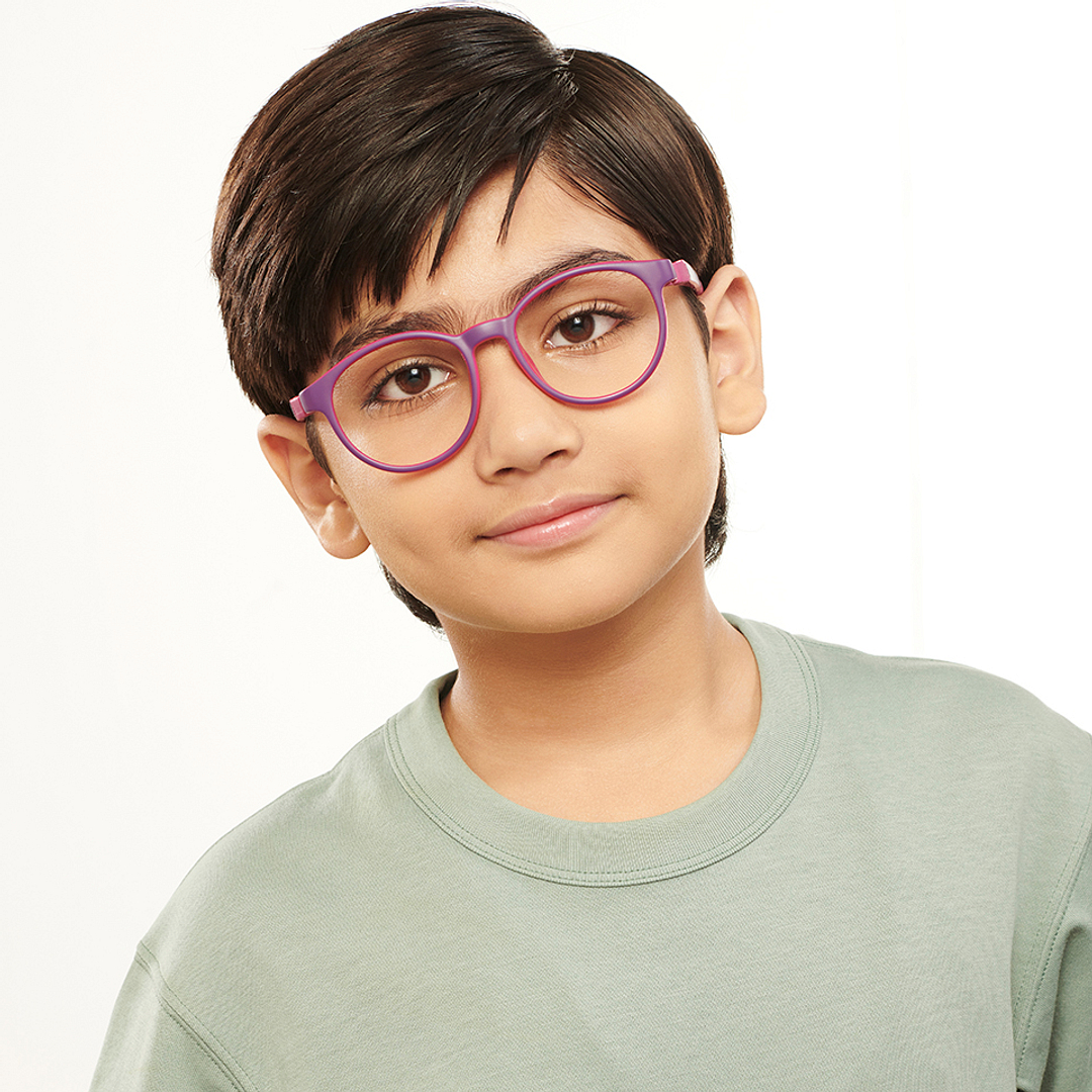 Hooper Screen Glasses Blue Block Phone  Computer Glasses: Purple Pink Purple Full Rim Round Kids 5-8 yrs Computer Glasses HP D10044L-C1 right side