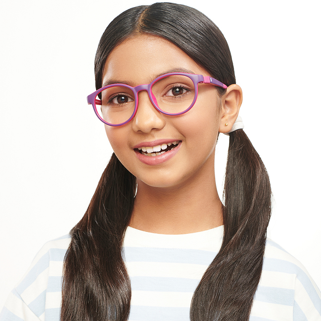 Hooper Screen Glasses Blue Block Phone  Computer Glasses: Purple Pink Purple Full Rim Round Kids 5-8 yrs Computer Glasses HP D10044L-C1 left side