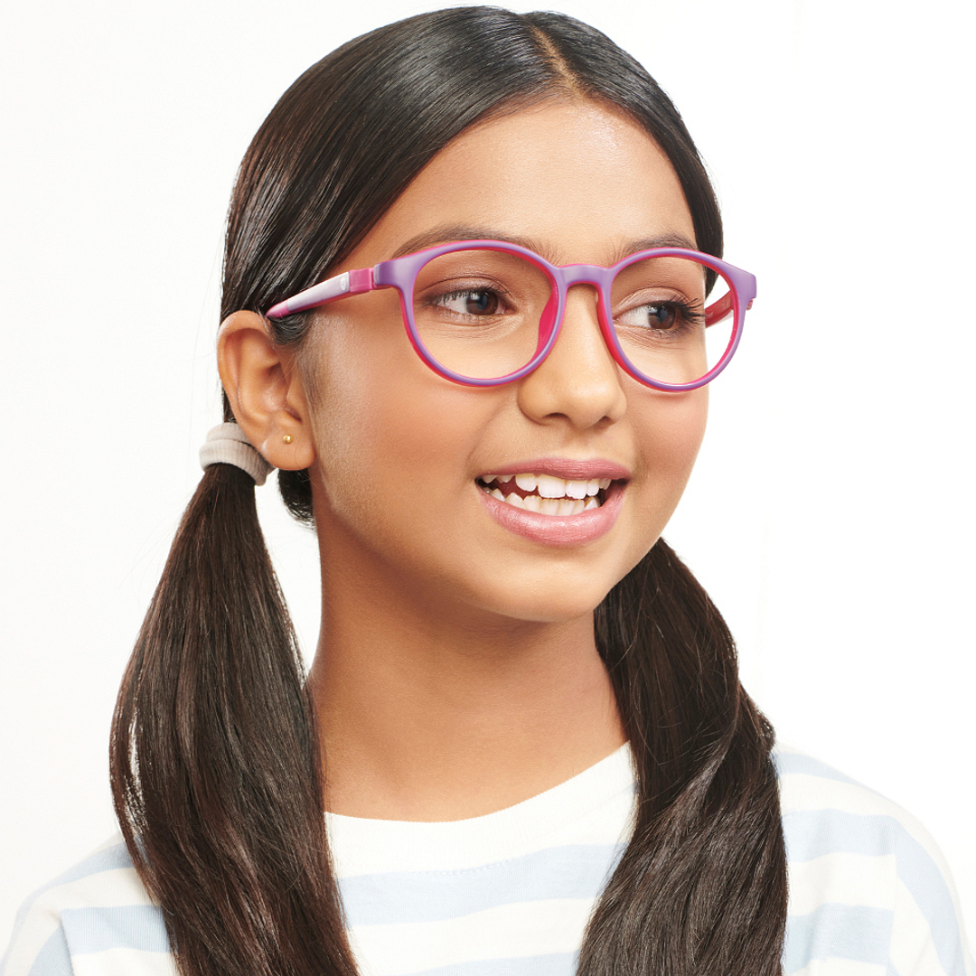 Hooper Screen Glasses Blue Block Phone  Computer Glasses: Purple Pink Purple Full Rim Round Kids 5-8 yrs Computer Glasses HP D10044L-C1 right side