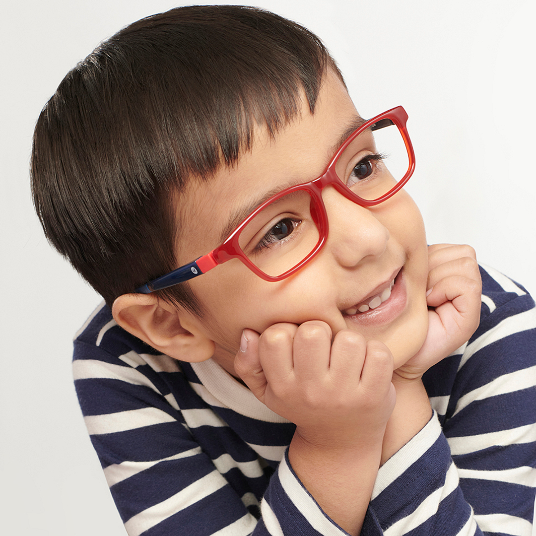 Hooper Screen Glasses Blue Block Phone  Computer Glasses: Red Full Rim Rectangle Kids 5-8 yrs Hooper HP D10038M-C3 left side