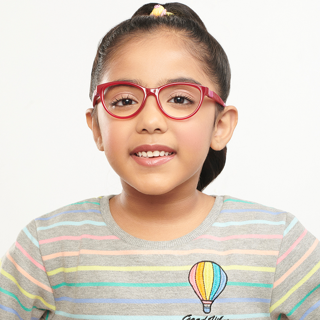 Hooper Screen Glasses Blue Block Phone Computer Glasses: Red Pink Full Rim Cat Eye Kids 5-8 Yrs Computer Glasses HP D10042M-C1 left side