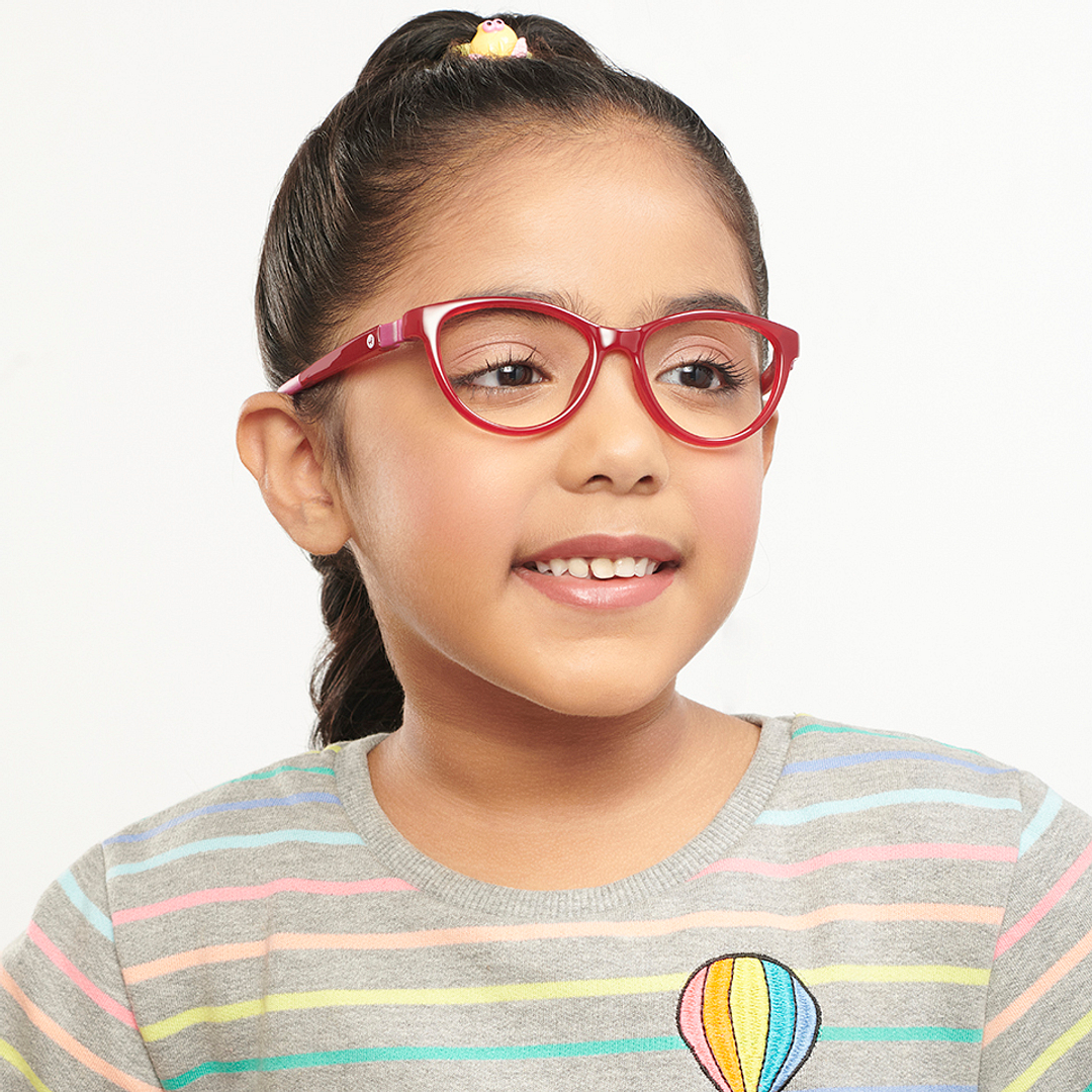 Hooper Screen Glasses Blue Block Phone Computer Glasses: Red Pink Full Rim Cat Eye Kids 5-8 Yrs Computer Glasses HP D10042M-C1 right side