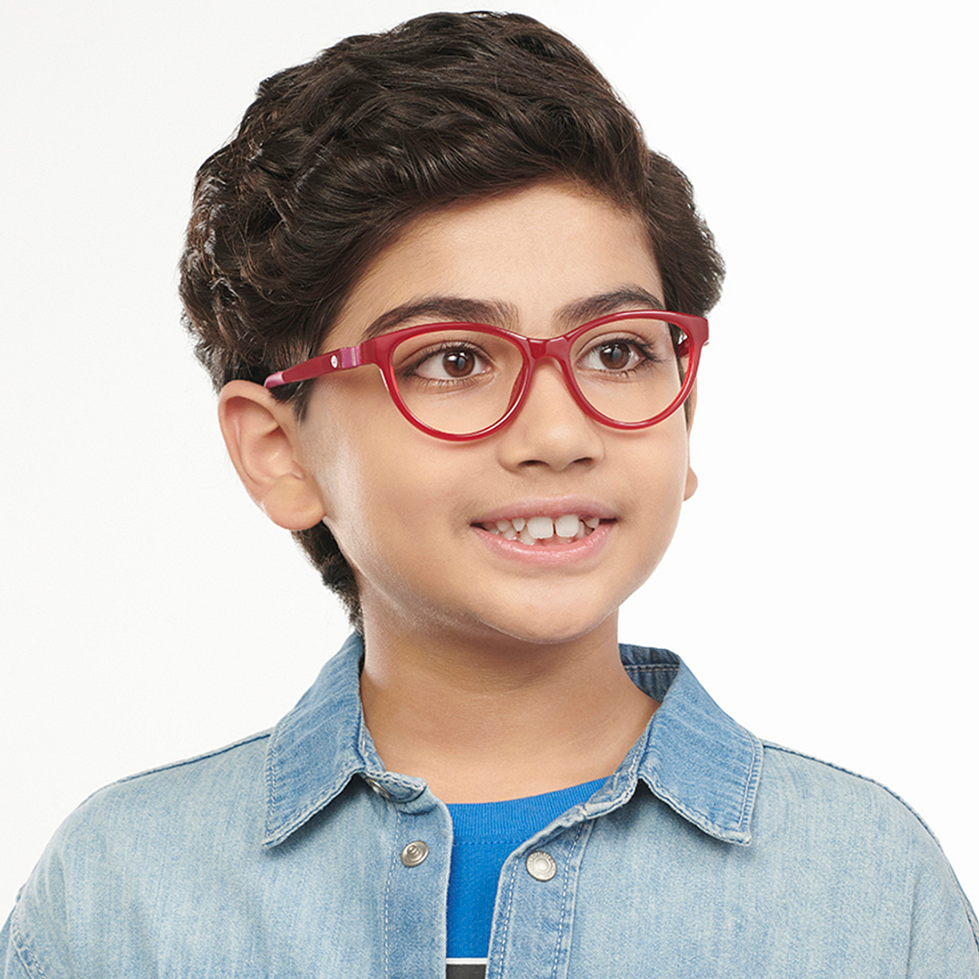 Hooper Screen Glasses Blue Block Phone Computer Glasses: Red Pink Full Rim Cat Eye Kids 5-8 Yrs Computer Glasses HP D10042M-C1 right side