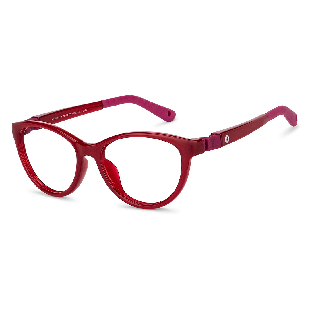 Hooper Screen Glasses Blue Block Phone Computer Glasses: Red Pink Full Rim Cat Eye Kids 5-8 Yrs Computer Glasses HP D10042M-C1 left side
