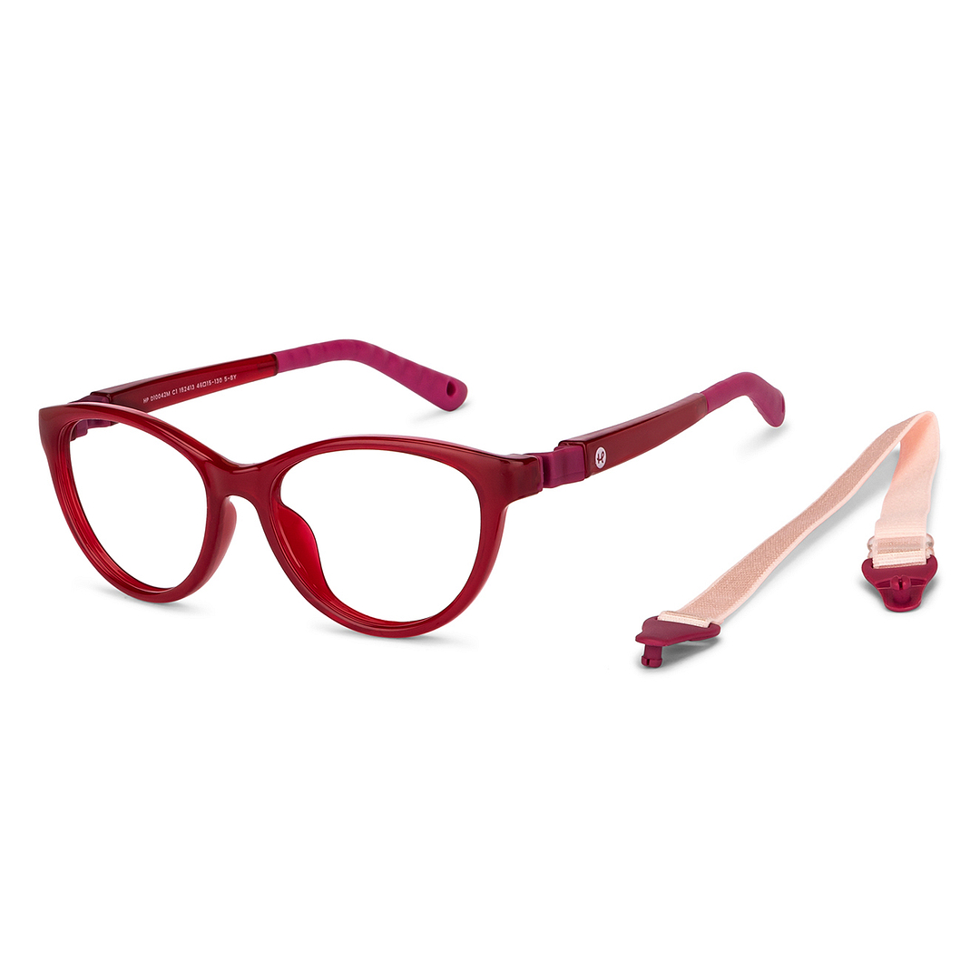 Hooper Screen Glasses Blue Block Phone Computer Glasses: Red Pink Full Rim Cat Eye Kids 5-8 Yrs Computer Glasses HP D10042M-C1 right side