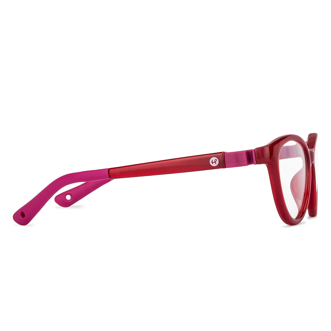 Hooper Screen Glasses Blue Block Phone Computer Glasses: Red Pink Full Rim Cat Eye Kids 5-8 Yrs Computer Glasses HP D10042M-C1 left side