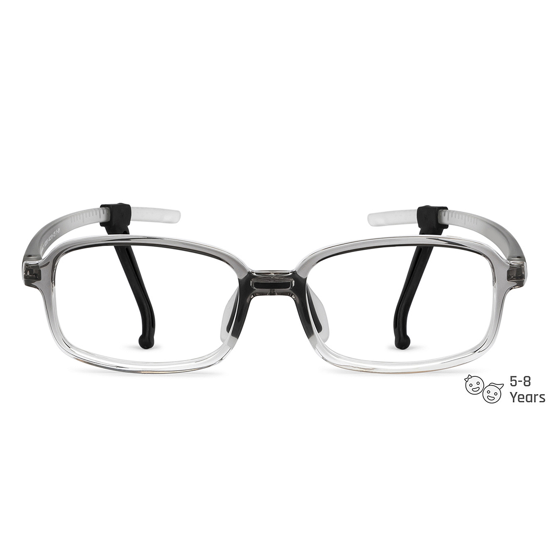 Hooper Screen Glasses Blue-Block Kids Computer Glasses: Grey Black Transparent Full Rim Rectangle Computer Glasses Poppin Hooper HP D10104M-C1 left side