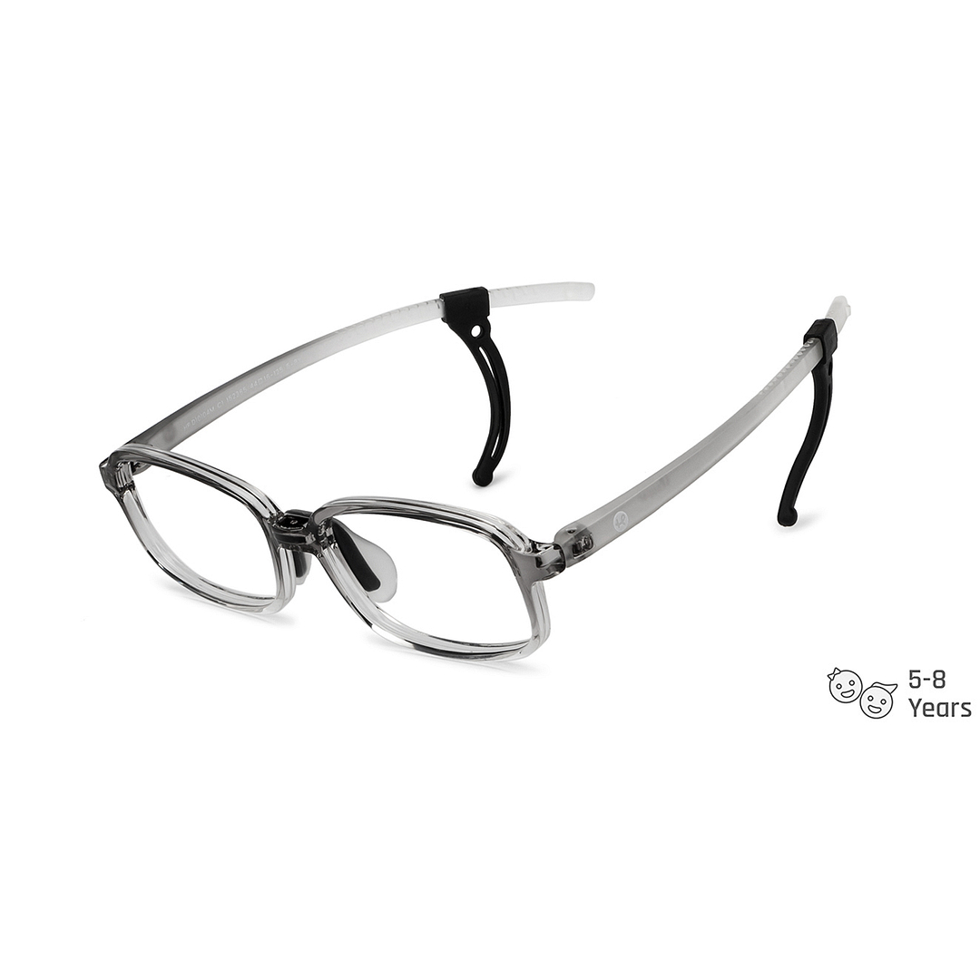 Hooper Screen Glasses Blue-Block Kids Computer Glasses: Grey Black Transparent Full Rim Rectangle Computer Glasses Poppin Hooper HP D10104M-C1 right side