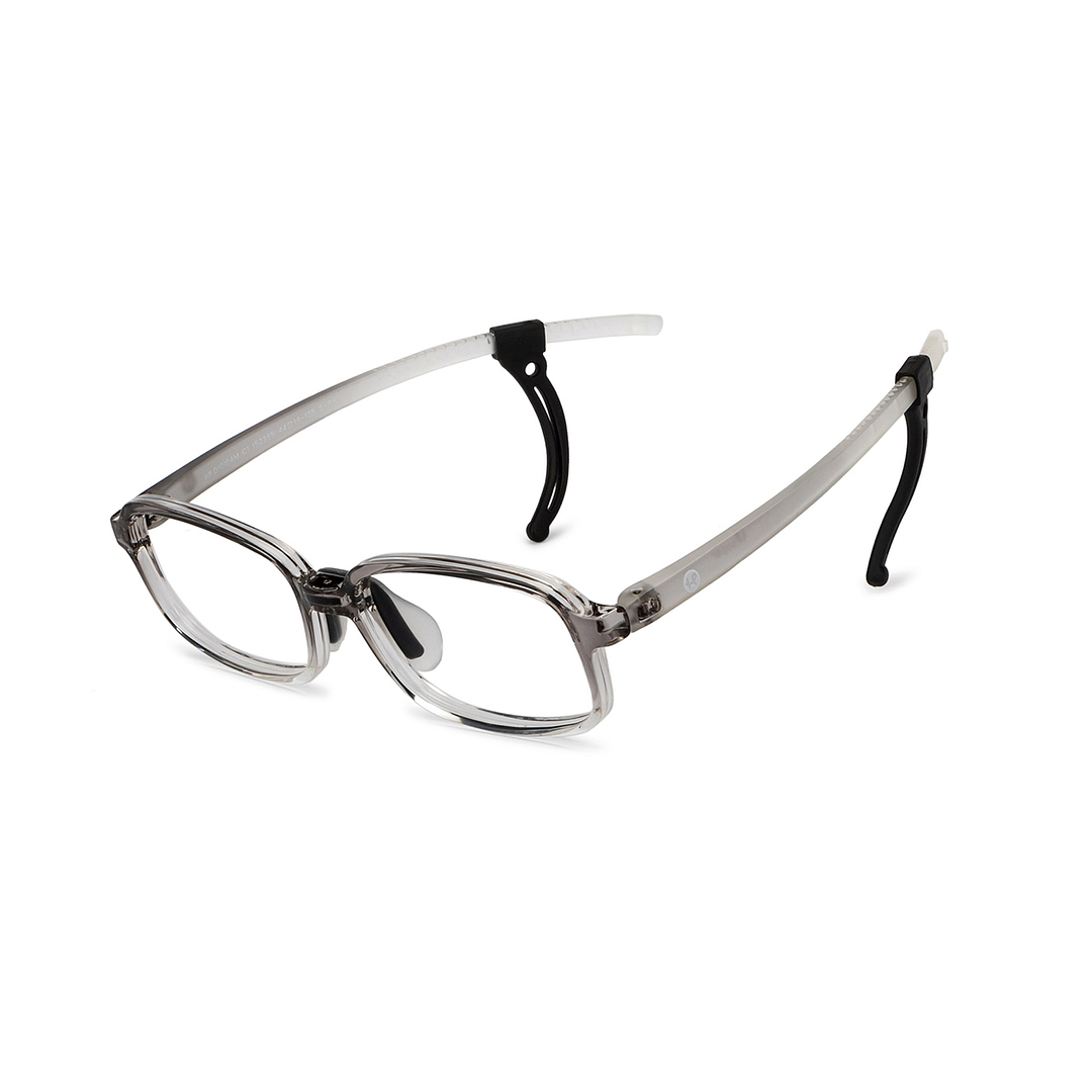 Hooper Screen Glasses Blue-Block Kids Computer Glasses: Grey Black Transparent Full Rim Rectangle Computer Glasses Poppin Hooper HP D10104M-C1 right side