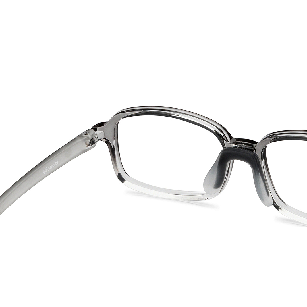 Hooper Screen Glasses Blue-Block Kids Computer Glasses: Grey Black Transparent Full Rim Rectangle Computer Glasses Poppin Hooper HP D10104M-C1 right side