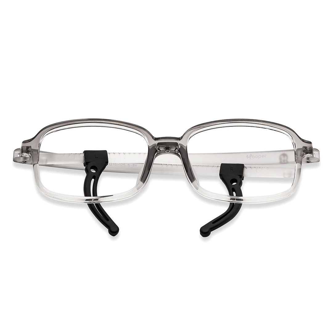 Hooper Screen Glasses Blue-Block Kids Computer Glasses: Grey Black Transparent Full Rim Rectangle Computer Glasses Poppin Hooper HP D10104M-C1 left side