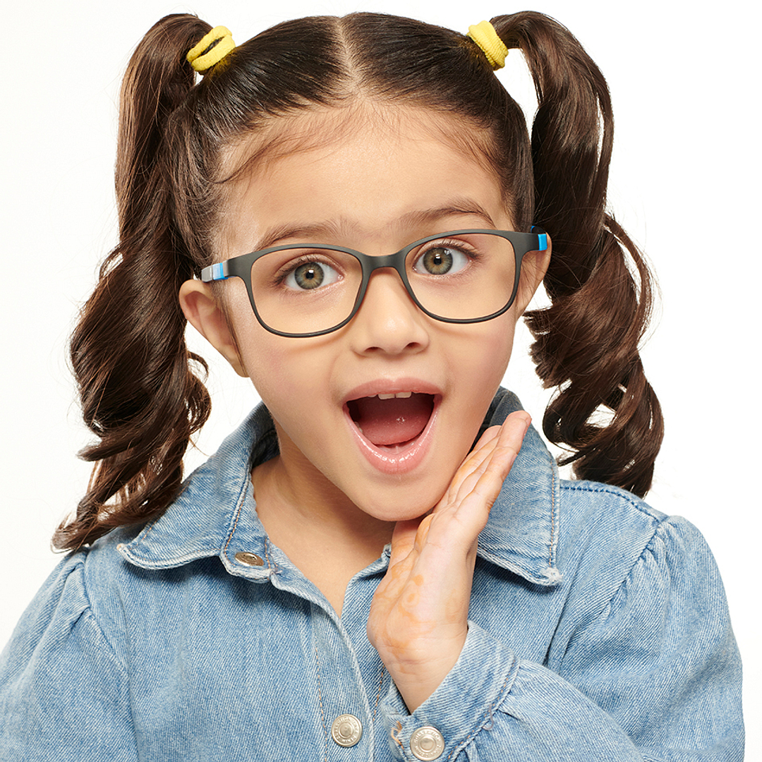 Hooper Screen Glasses Kids Glasses: Black Blue Full Rim Rectangle Kids 5-8 yrs Computer Glasses Digi Hooper HP D10004M-C1 left side