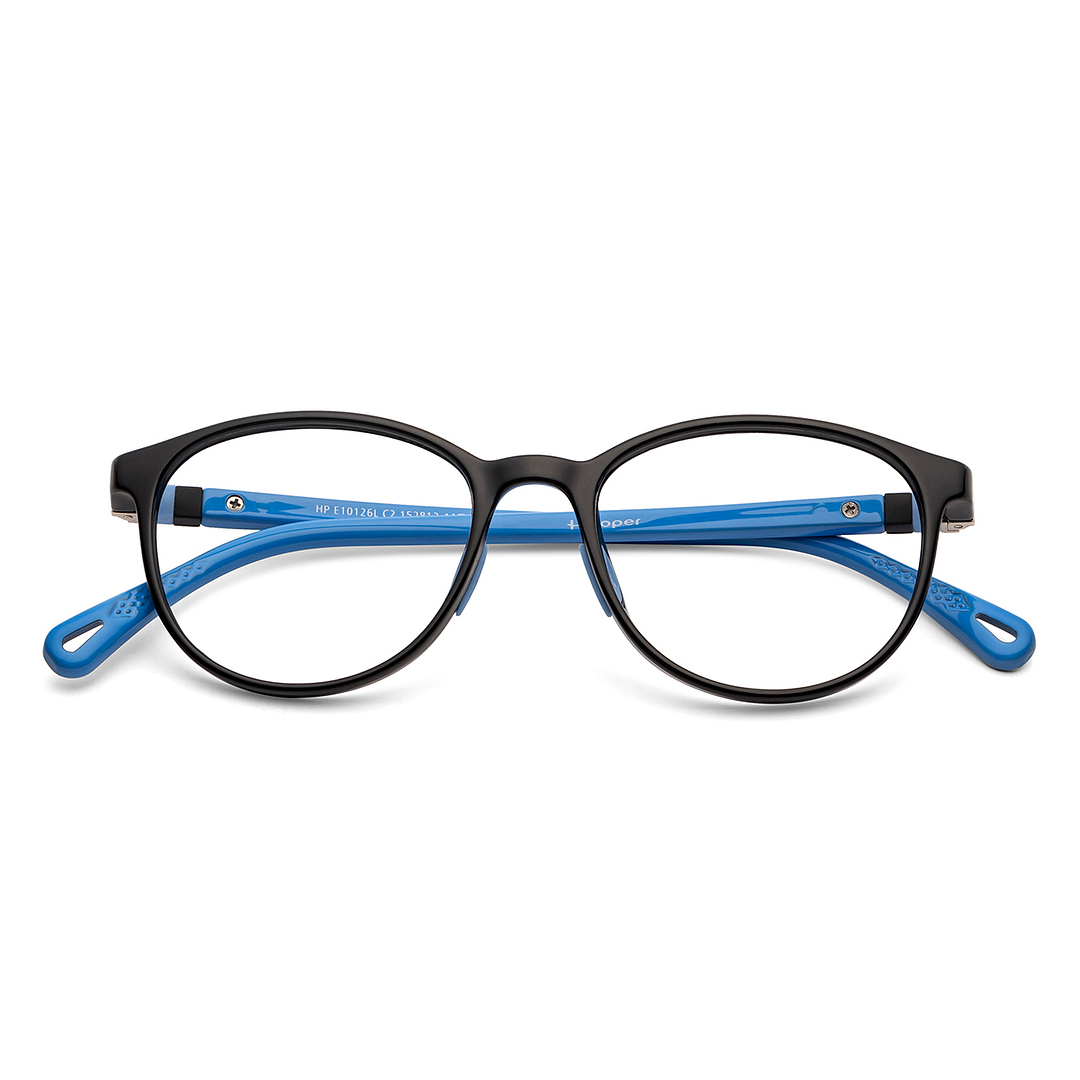 Hooper Screen Glasses Blue-Block Kids Computer Glasses: Black Blue Full Rim Round Kids  5-8 yrs  Hooper TR Essentials Hooper-C2 left side