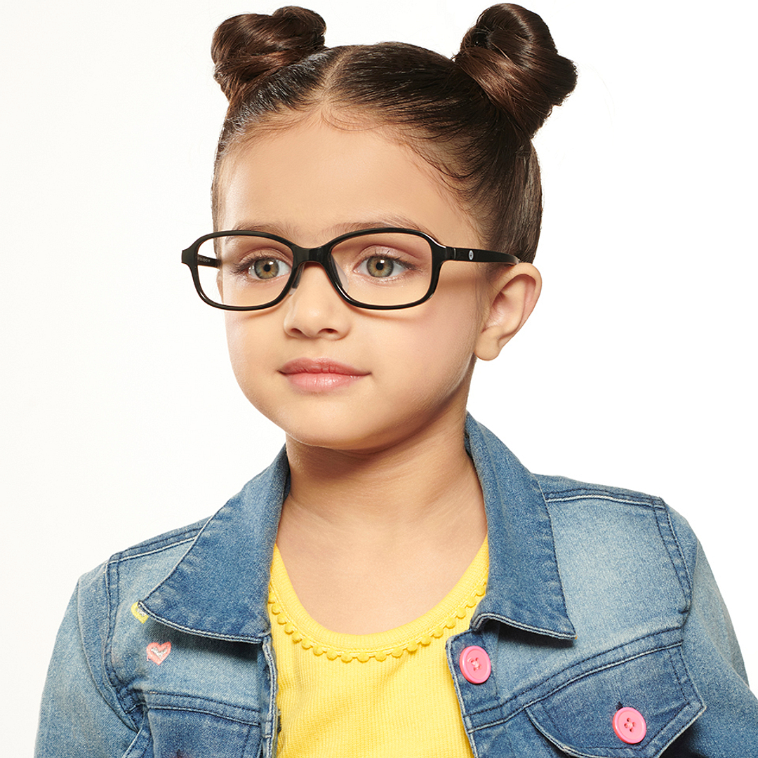 Hooper Screen Glasses Kids Glasses: Black Full Rim Rectangle Kids 5-8 Yrs Computer Glasses Digi Hooper HP D10105M-C1 left side