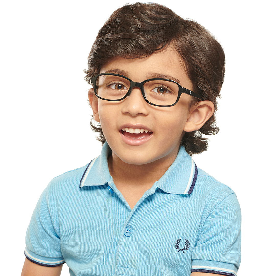 Hooper Screen Glasses Kids Glasses: Black Full Rim Rectangle Kids 5-8 Yrs Computer Glasses Digi Hooper HP D10105M-C1 left side