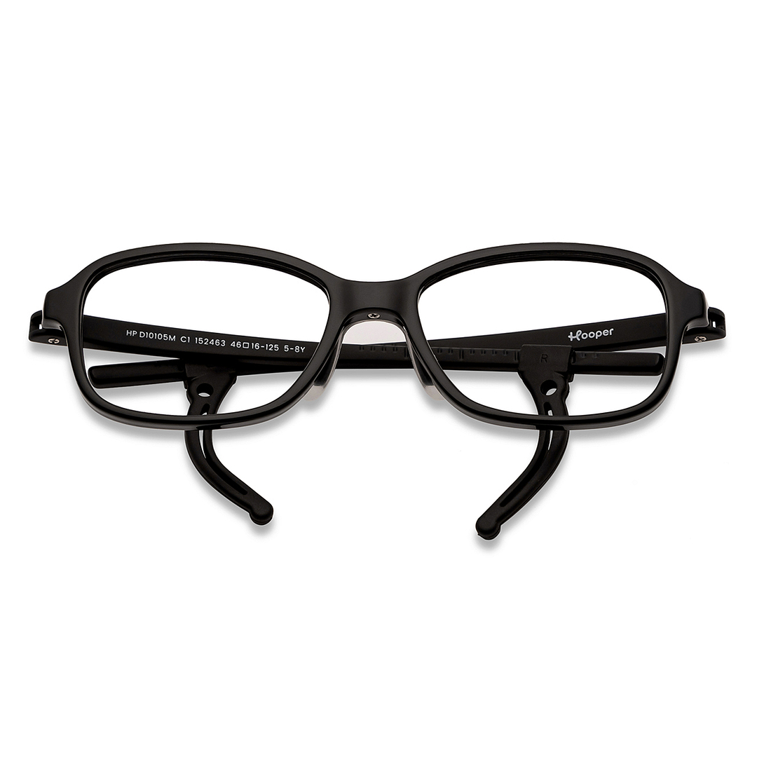 Hooper Screen Glasses Kids Glasses: Black Full Rim Rectangle Kids 5-8 Yrs Computer Glasses Digi Hooper HP D10105M-C1 left side