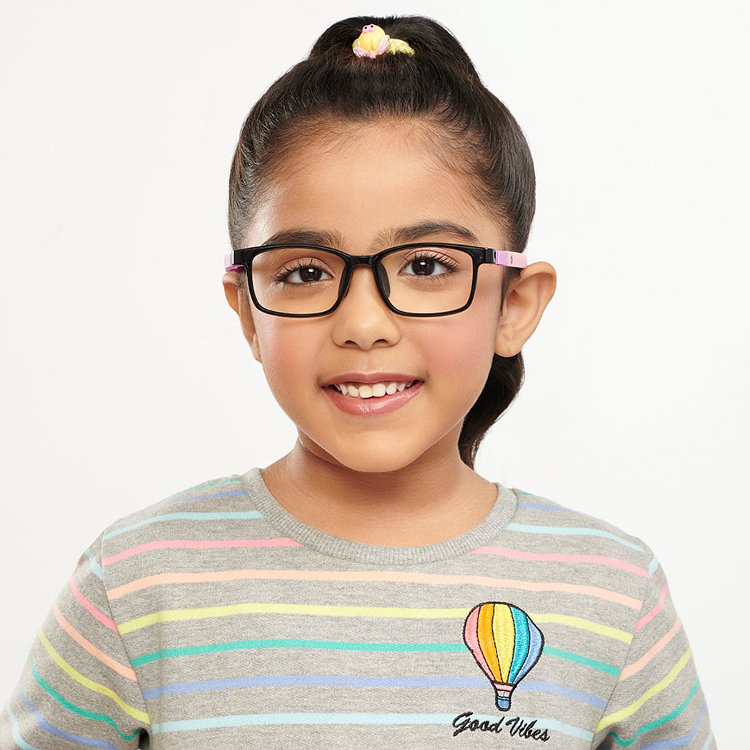 Hooper Screen Glasses Kids Glasses: Black Pink Purple Full Rim Rectangle Kids 8-12 yrs Computer Glasses Digi Hooper HP D10101M-C1 right side