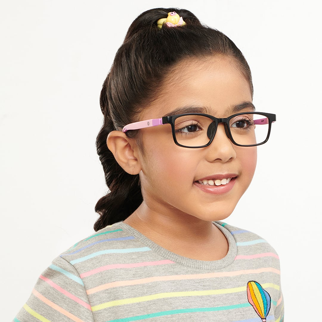 Hooper Screen Glasses Kids Glasses: Black Pink Purple Full Rim Rectangle Kids 8-12 yrs Computer Glasses Digi Hooper HP D10101M-C1 left side
