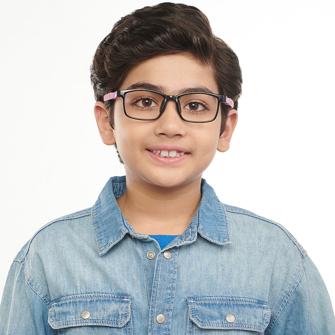 Hooper Screen Glasses Kids Glasses: Black Pink Purple Full Rim Rectangle Kids 8-12 yrs Computer Glasses Digi Hooper HP D10101M-C1 right side