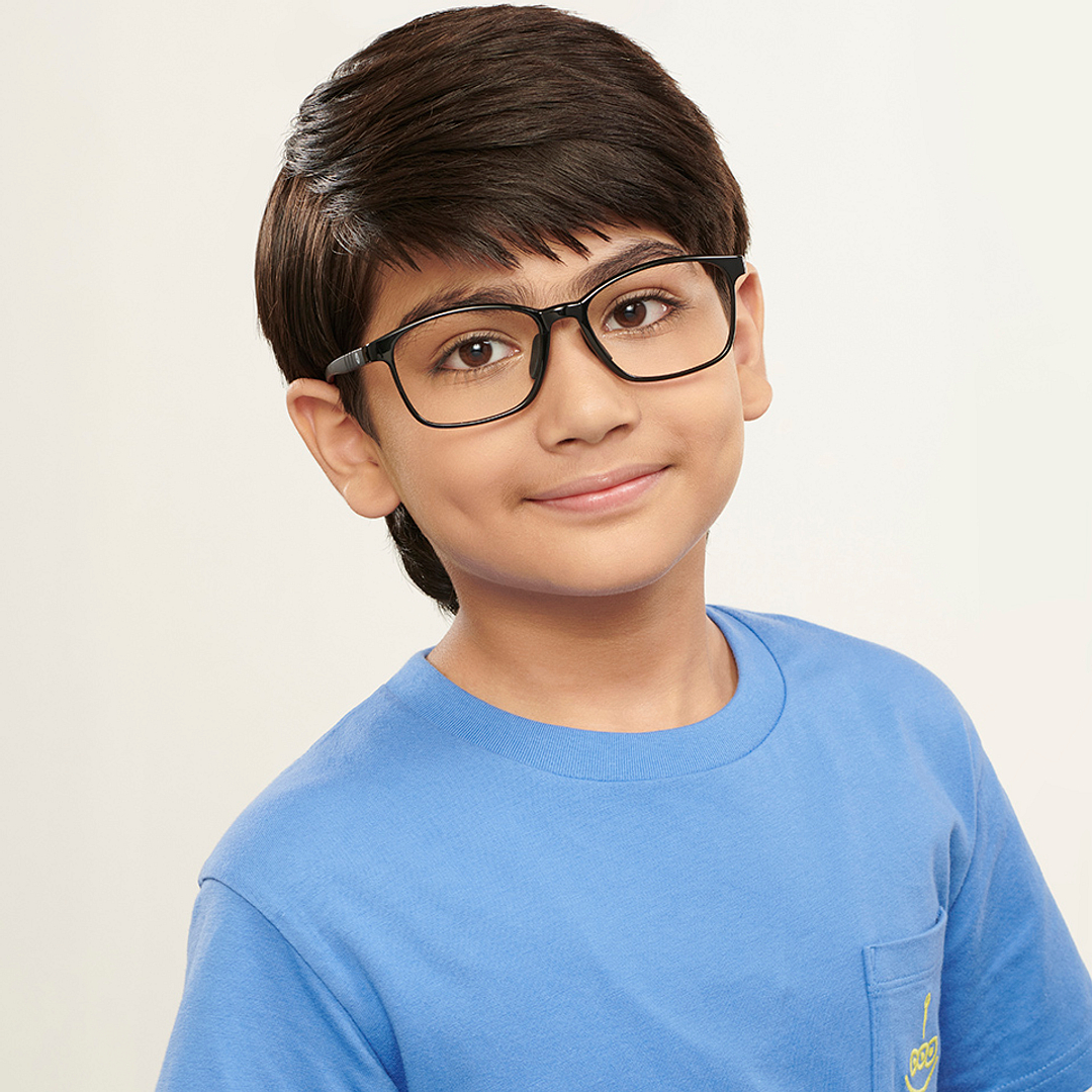 Hooper Screen Glasses Kids Glasses: Black Red Full Rim Rectangle Kids 8-12 yrs Computer Glasses Digi Hooper HP D10095L-C1 right side