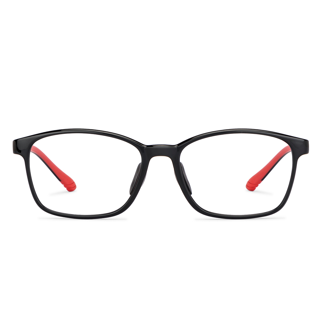 Hooper Screen Glasses Kids Glasses: Black Red Full Rim Rectangle Kids 8-12 yrs Computer Glasses Digi Hooper HP D10095L-C1 left side