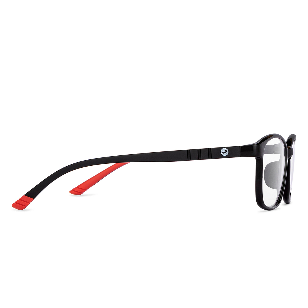 Hooper Screen Glasses Kids Glasses: Black Red Full Rim Rectangle Kids 8-12 yrs Computer Glasses Digi Hooper HP D10095L-C1 left side